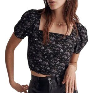Madewell NWT Hopewell Puff-Sleeve Crop Top in Blurred Ikat Smocked Back Size XXL